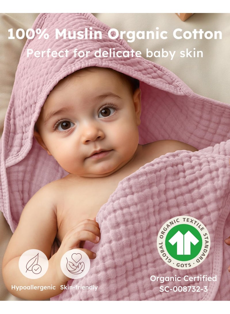 Hooded Baby Towels for Newborn 2 Pack 100% Muslin Organic Cotton Baby Bath Towel with Hood for Babies, Infant, Toddler and Kids, Large 32x32Inch, Soft and Absorbent Newborn Essential - Image 2